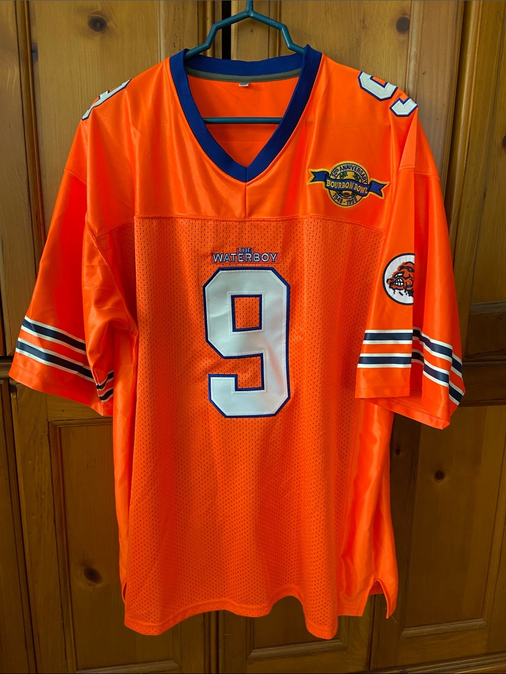 50th Anniversary Bourbon Bowl Orange #9 Football Jersey with Navy Trim